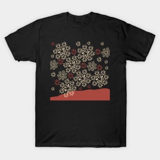 Hand Drawn Red Yellow Abstract Circles and Flowers T-Shirt